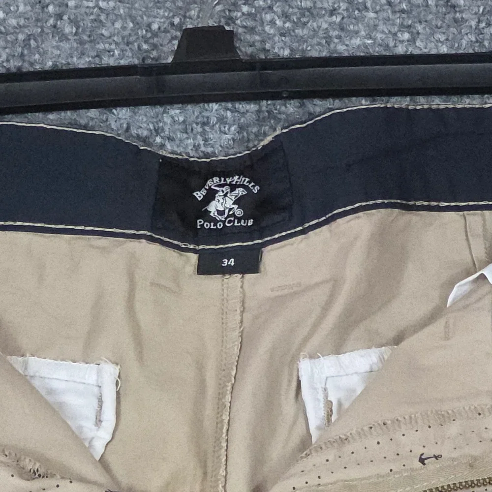 Beverly Hills Polo Club Mens‎ 34 Shorts Khaki Anchor Print Flat Front Cotton